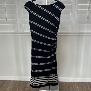 Lauren Ralph Lauren Sleeveless Midi Dress w/ Black, White and Tan Striped Design